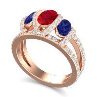 Three Stone Oval Pave Vapra Ring