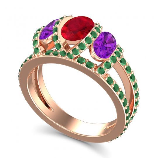 Three Stone Oval Pave Vapra Ring