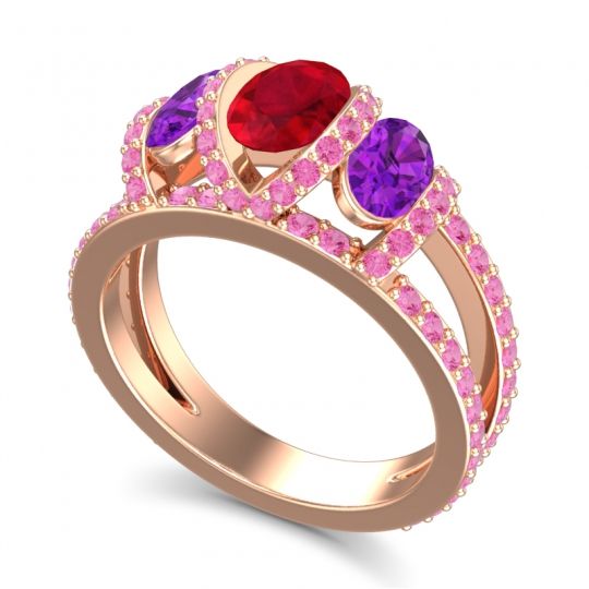 Three Stone Oval Pave Vapra Ring