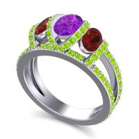 Three Stone Oval Pave Vapra Ring