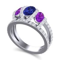 Three Stone Oval Pave Vapra Ring