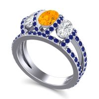 Three Stone Oval Pave Vapra Ring