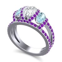 Three Stone Oval Pave Vapra Ring