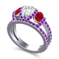 Three Stone Oval Pave Vapra Ring