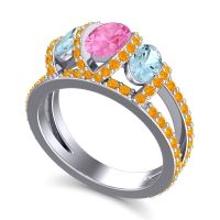 Three Stone Oval Pave Vapra Ring