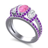 Three Stone Oval Pave Vapra Ring