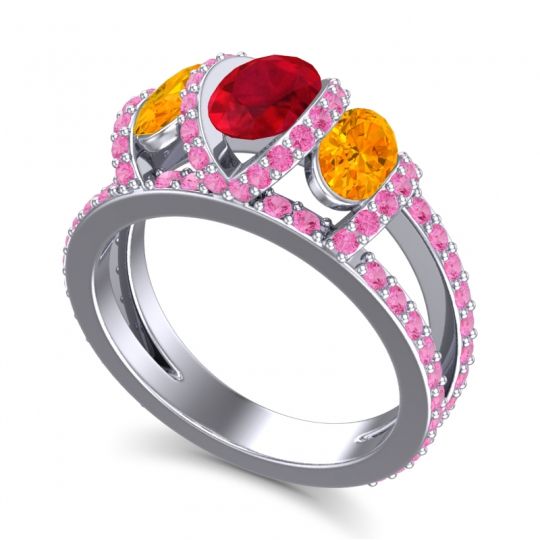 Three Stone Oval Pave Vapra Ring