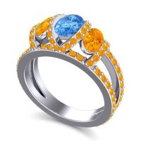 Three Stone Oval Pave Vapra Ring