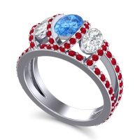 Three Stone Oval Pave Vapra Ring