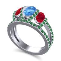 Three Stone Oval Pave Vapra Ring