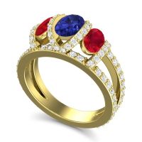 Three Stone Oval Pave Vapra Ring