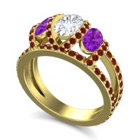 Three Stone Oval Pave Vapra Ring