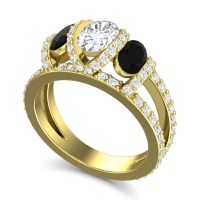 Three Stone Oval Pave Vapra Ring