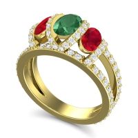 Three Stone Oval Pave Vapra Ring