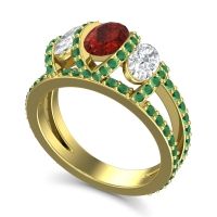 Three Stone Oval Pave Vapra Ring