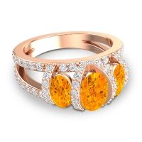 Three Stone Oval Pave Vapra Ring
