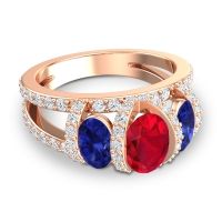 Three Stone Oval Pave Vapra Ring