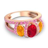 Three Stone Oval Pave Vapra Ring