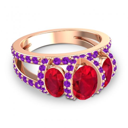 Three Stone Oval Pave Vapra Ring