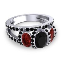 Three Stone Oval Pave Vapra Ring