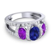 Three Stone Oval Pave Vapra Ring