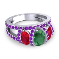 Three Stone Oval Pave Vapra Ring