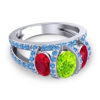 Three Stone Oval Pave Vapra Ring