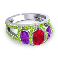 Three Stone Oval Pave Vapra Ring