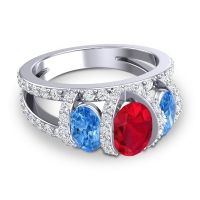 Three Stone Oval Pave Vapra Ring