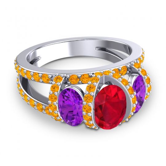 Three Stone Oval Pave Vapra Ring