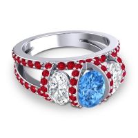 Three Stone Oval Pave Vapra Ring