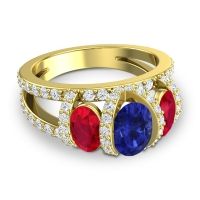 Three Stone Oval Pave Vapra Ring