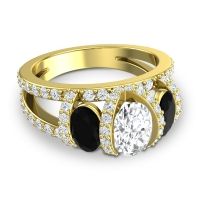Three Stone Oval Pave Vapra Ring
