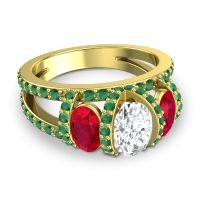 Three Stone Oval Pave Vapra Ring