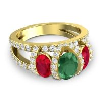 Three Stone Oval Pave Vapra Ring