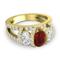 Three Stone Oval Pave Vapra Ring