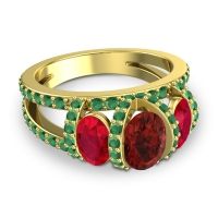 Three Stone Oval Pave Vapra Ring