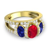 Three Stone Oval Pave Vapra Ring