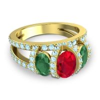 Three Stone Oval Pave Vapra Ring