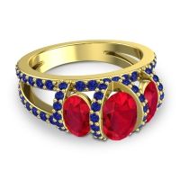 Three Stone Oval Pave Vapra Ring