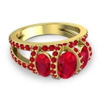 Three Stone Oval Pave Vapra Ring