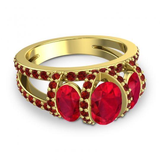 Three Stone Oval Pave Vapra Ring