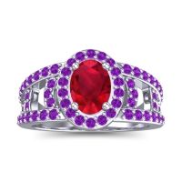 Ruby Ring In 14k White Gold With Amethyst Vilasati Oval Halo Ring