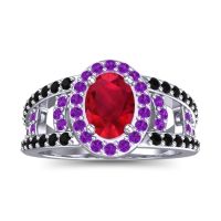 Ruby Ring In 14k White Gold With Amethyst And Black Onyx Vilasati Oval Halo Ring