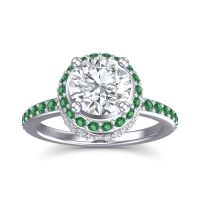 Diamond Engagement Ring In Palladium With Emerald - Vasanta Round Halo Ring