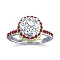 Diamond Ring In Palladium With Garnet And Peridot Vasanta Round Halo Ring