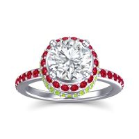 Diamond Ring In Palladium With Ruby And Peridot Vasanta Round Halo Ring