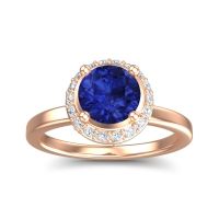 Lab Blue Sapphire Ring In 14K Rose Gold With Diamond And Peridot Kavita Round Halo Ring
