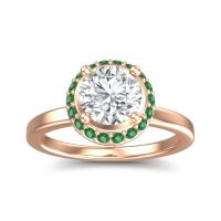 Lab Diamond Ring In 14K Rose Gold With Emerald Kavita Round Halo Ring