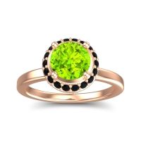 Peridot Ring In 14K Rose Gold With Black Onyx And Swiss Blue Topaz Kavita Round Halo Ring